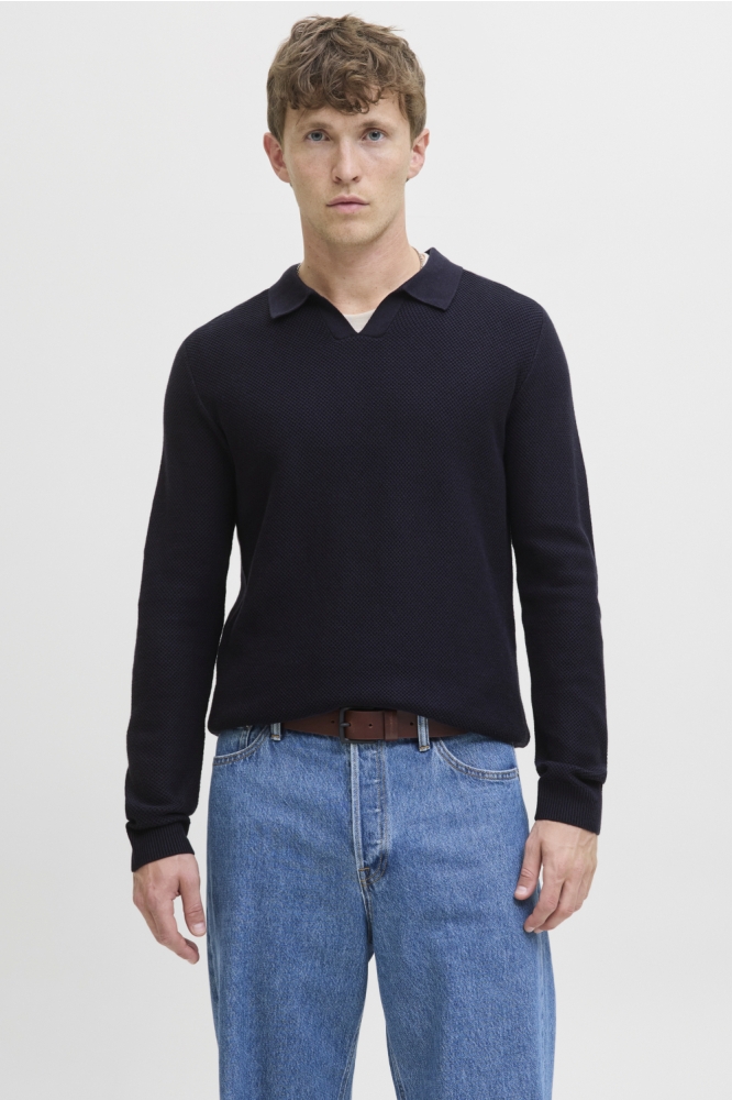 JPRBLAEASTON KNIT SPLIT NECK LS SN 12281736 Night Sky